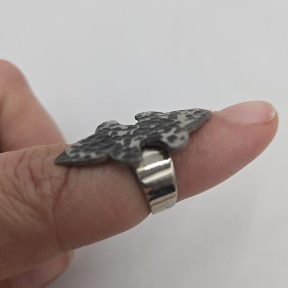 Vintage MCM Signed Hammered Pewter Made in Denmark Adjustable Ring Modernist - Picture 2 of 3